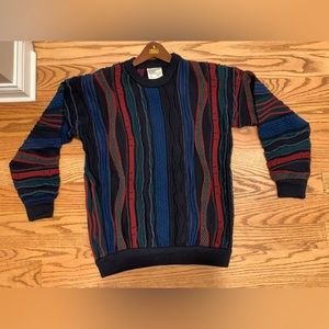 Vintage TOORALLIE Australia Multicolor Pure WOOL 3D Knit SWEATER COOGI STYLE 90s